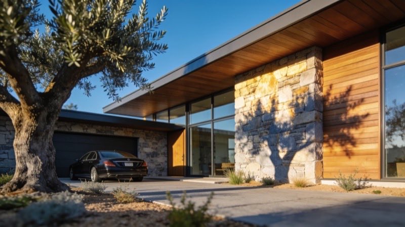 House exterior in golden hour light