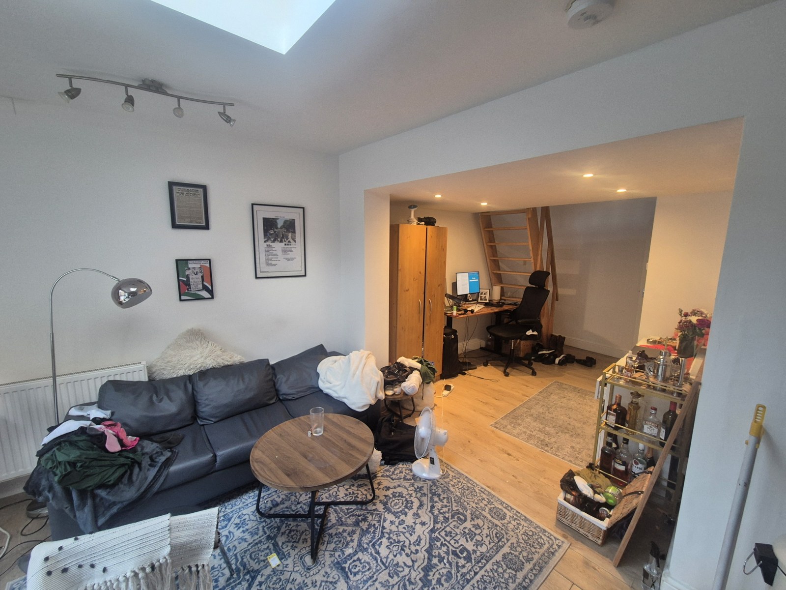 Living room with skylight, before