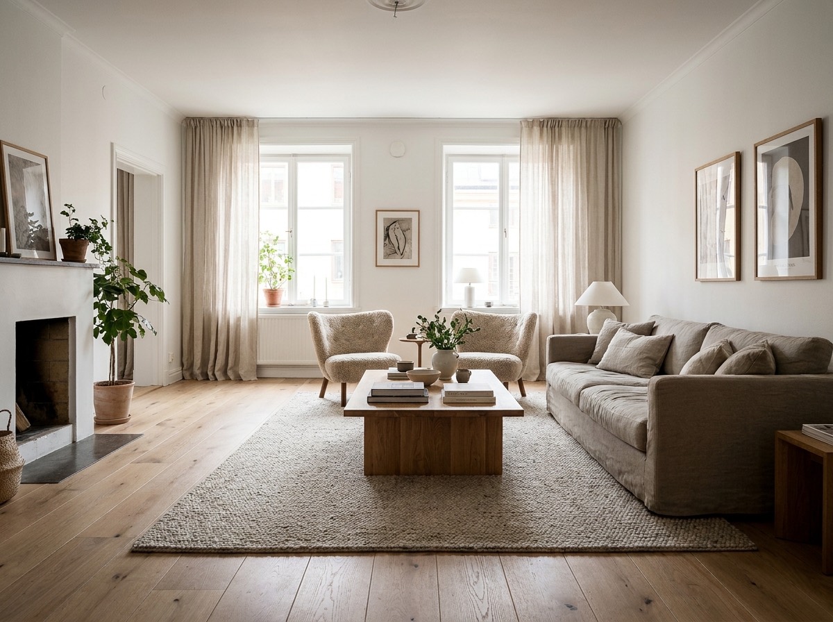 Living room, virtually staged