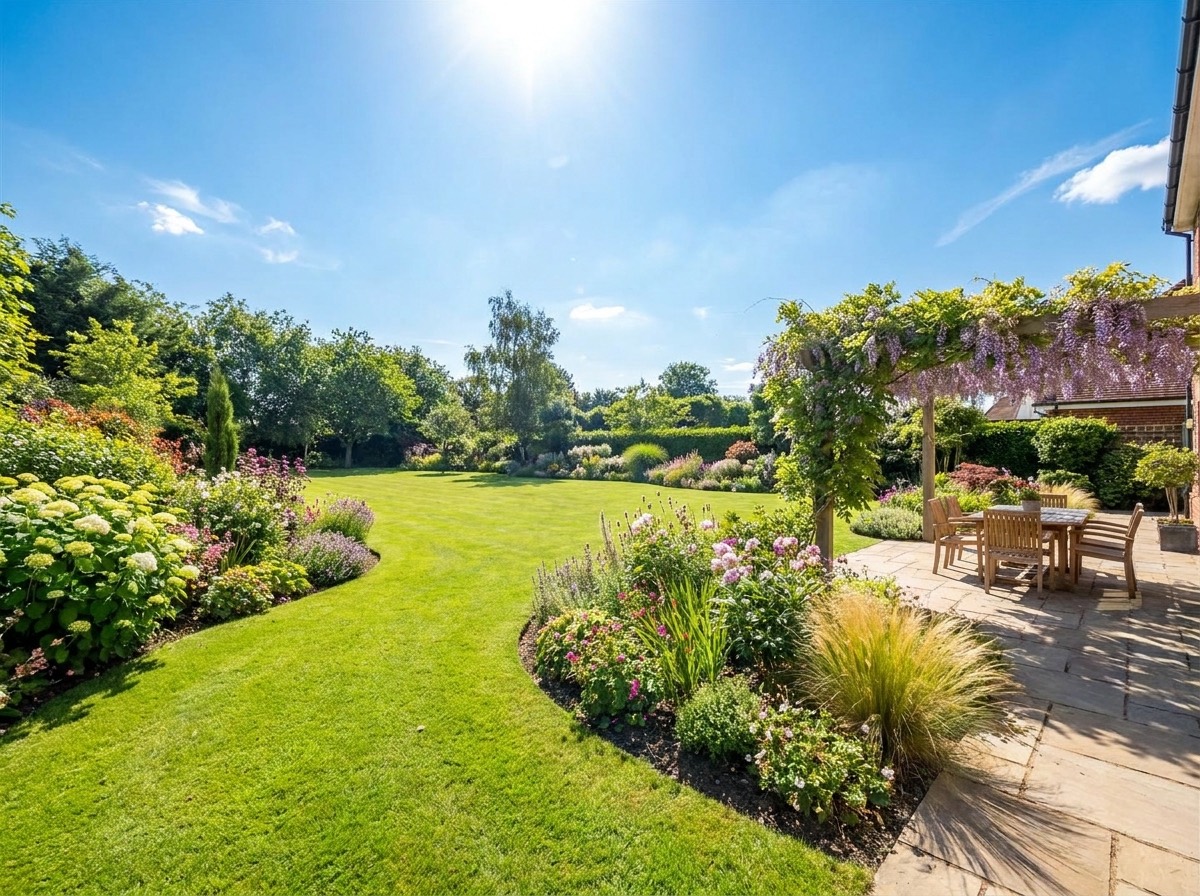 Garden with the lawn revived