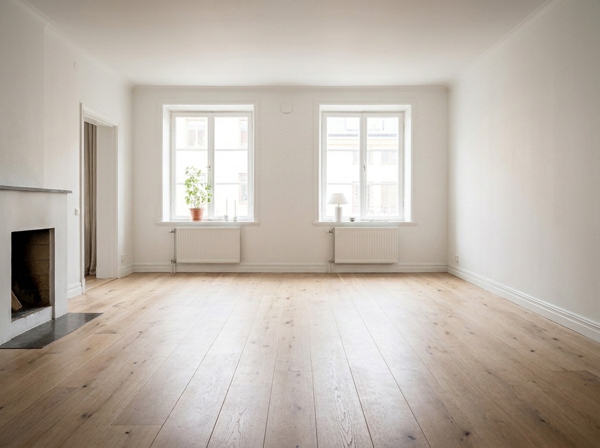 The same living room, empty