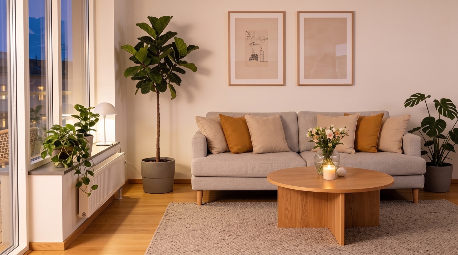 The same living room, empty