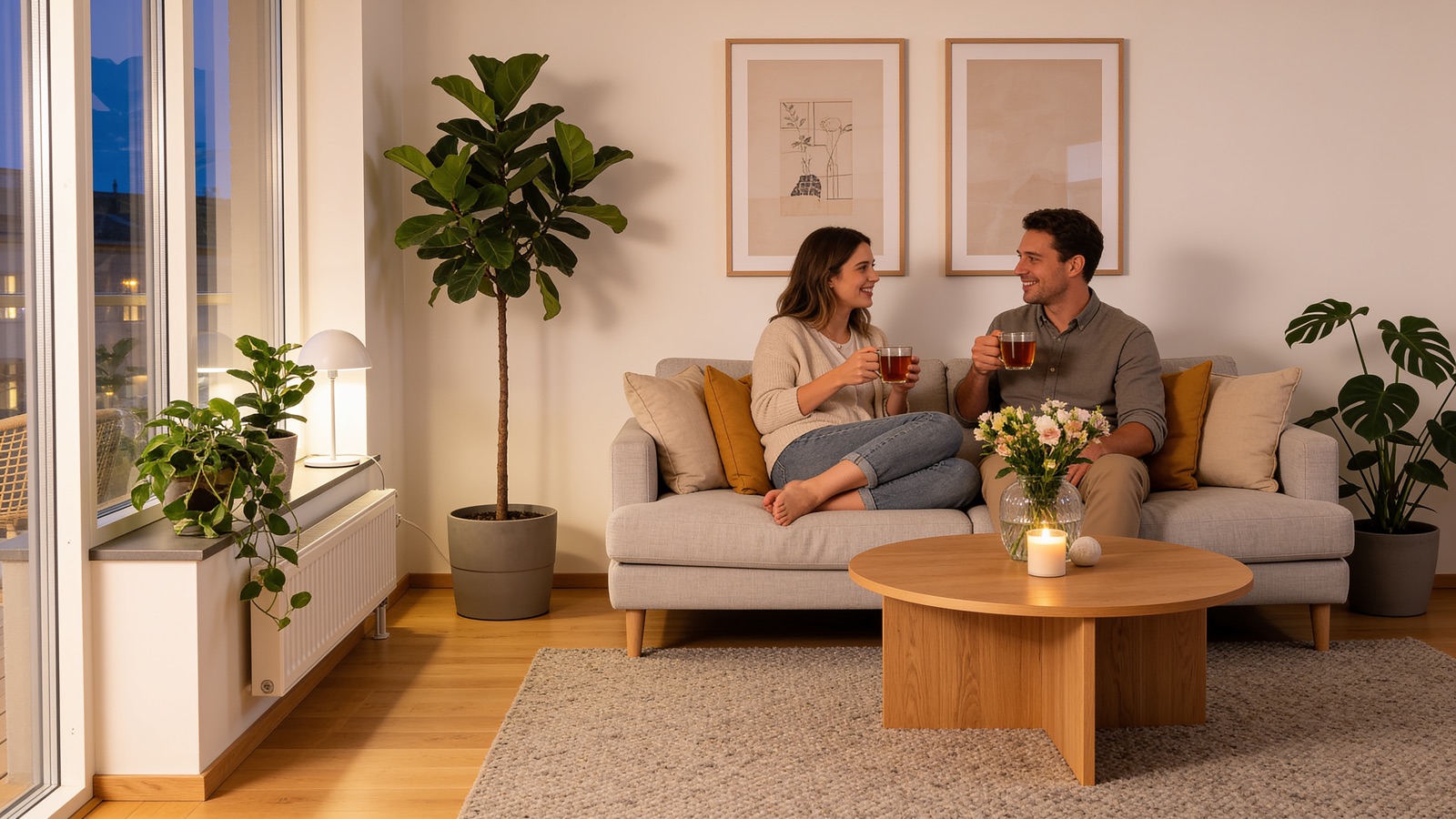 Living room with a couple relaxing